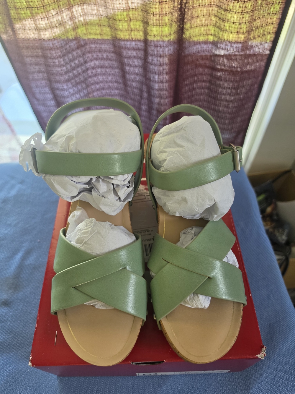 Journee Collection "Valentina" Sage Green Cork Wedge Sandals – Size 6.5 M - Picture 7 of 8